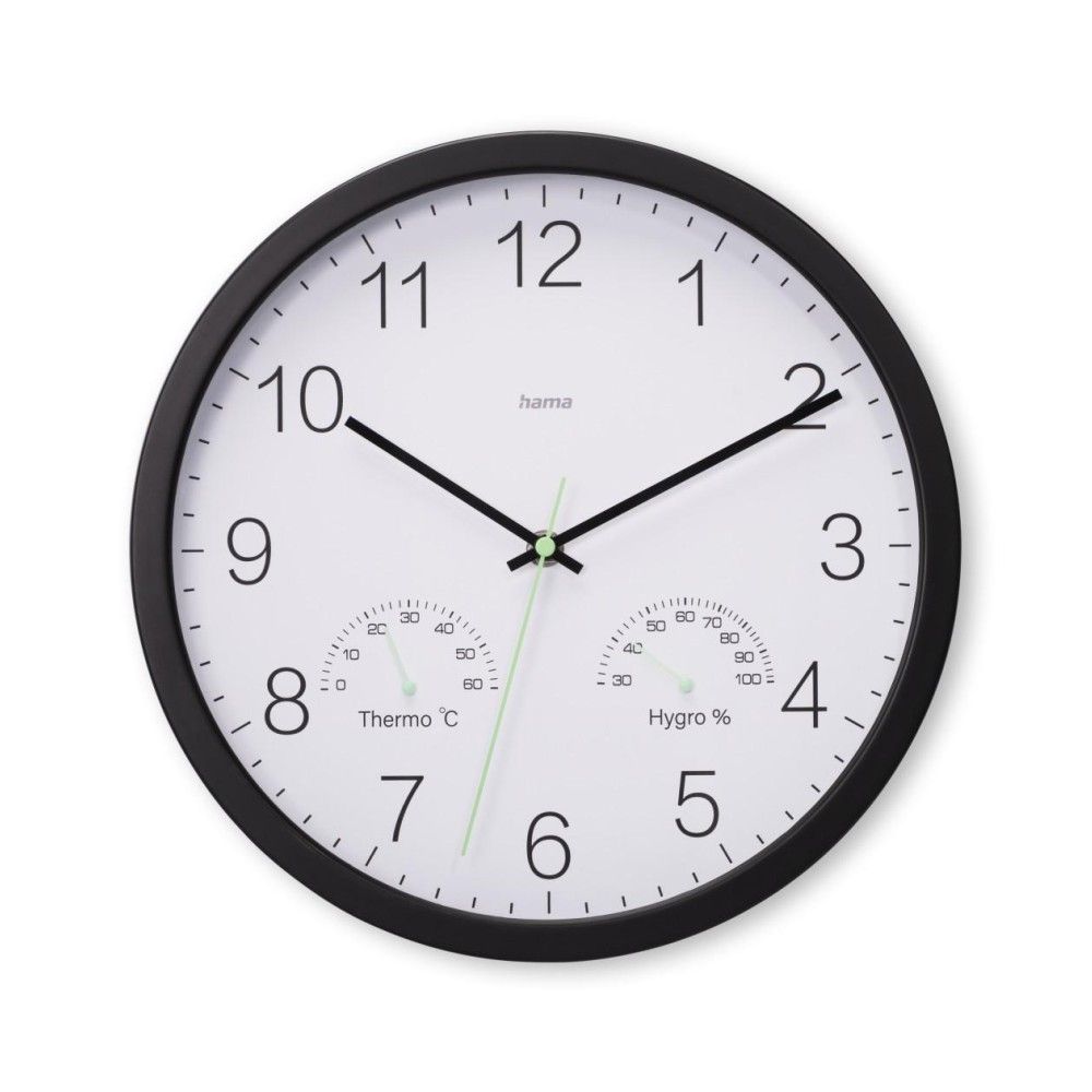 Стенен часовник Hama Santorini, аналогов, термо и хигрометър , D300х40 мм, черен