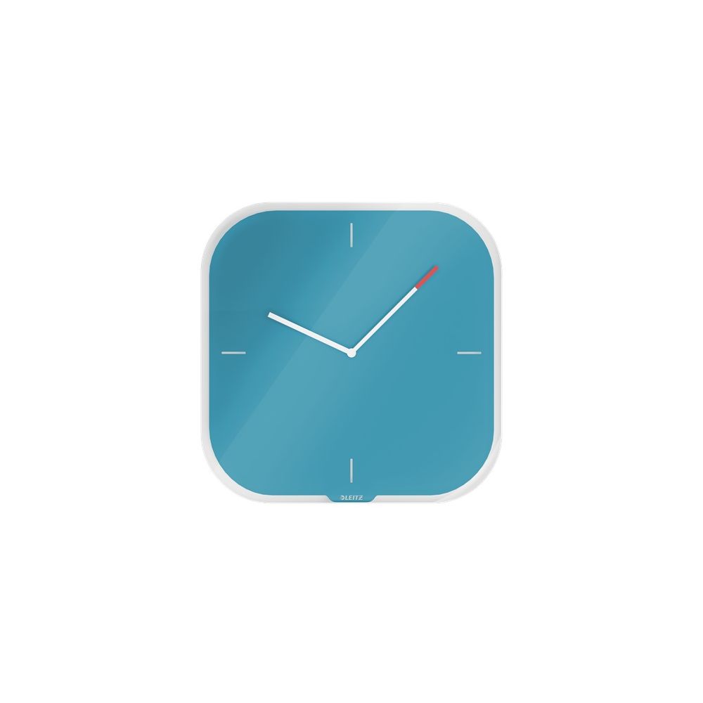 Стенен часовник Leitz Cosy, аналогов, безшумен, темперирано стъкло 4 мм, 300х300х40 мм, син