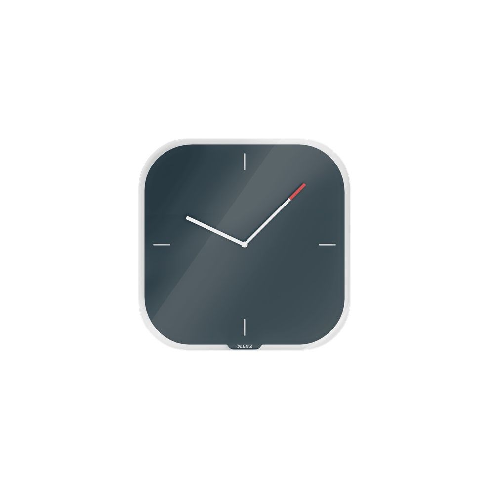 Стенен часовник Leitz Cosy, аналогов, безшумен, темперирано стъкло 4 мм, 300х300х40 мм, сив