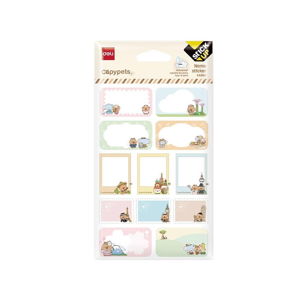 Стикери за име Deli StickUp Capypets EA963, винилови, 110x165мм, 2 л. Стикери за име Deli StickUp Capypets EA963, винилови, 110x165мм, 2 л.