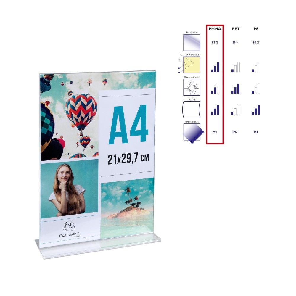 T-образна поставка за брошури EXACOMPTA, А4, 210x60x302 мм, настолна, кристална (PMMA)