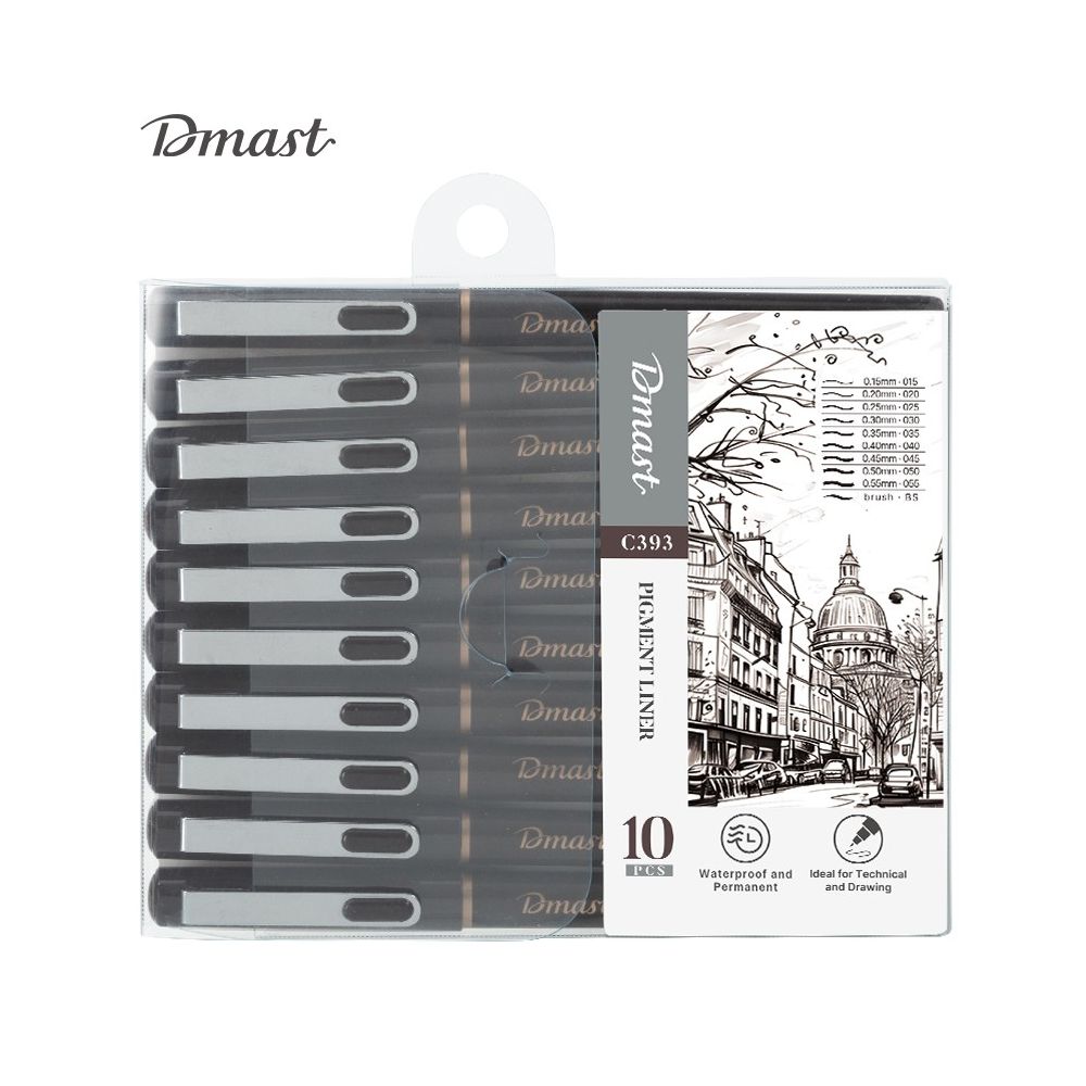 Тънкописци Deli Dmast EC393, метален връх 0.15 до 0.55 мм + четка, 10 бр.