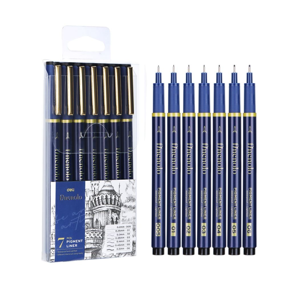 Тънкописци Deli Finenolo EQ909, метален връх от 0.2 до 0.5 мм, 7 бр.