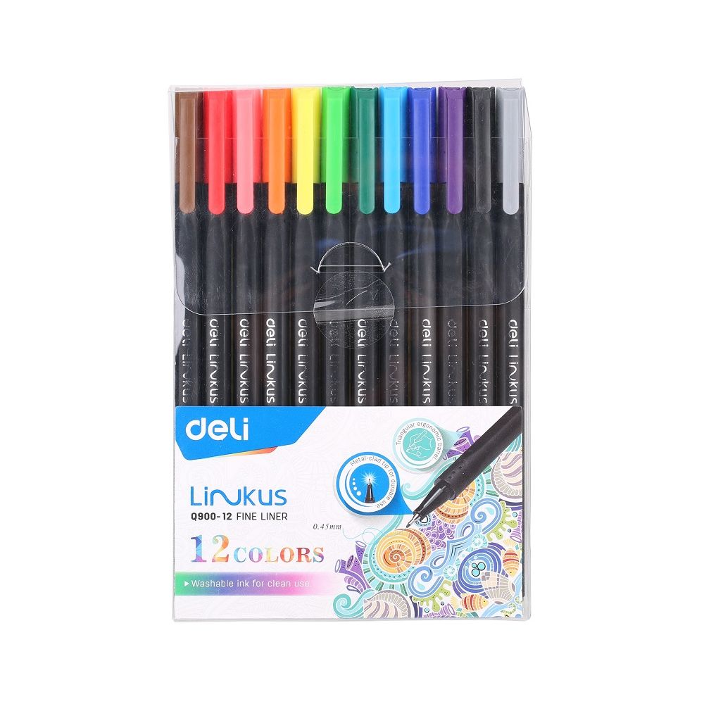 Тънкописци Deli Linkus EQ900-12, метален връх 0.45 мм, 12 цвята