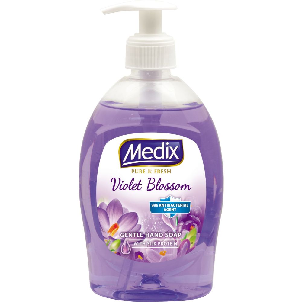 Течен сапунMedix Pure&Fresh Violet Blossom , аромат на теменужки, антибактериален, с помпа, 400 мл