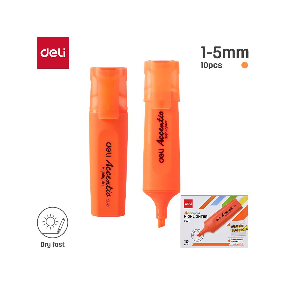 Текстмаркер Deli Accentio ES621, скосен връх 1-5 мм, оранжев неон