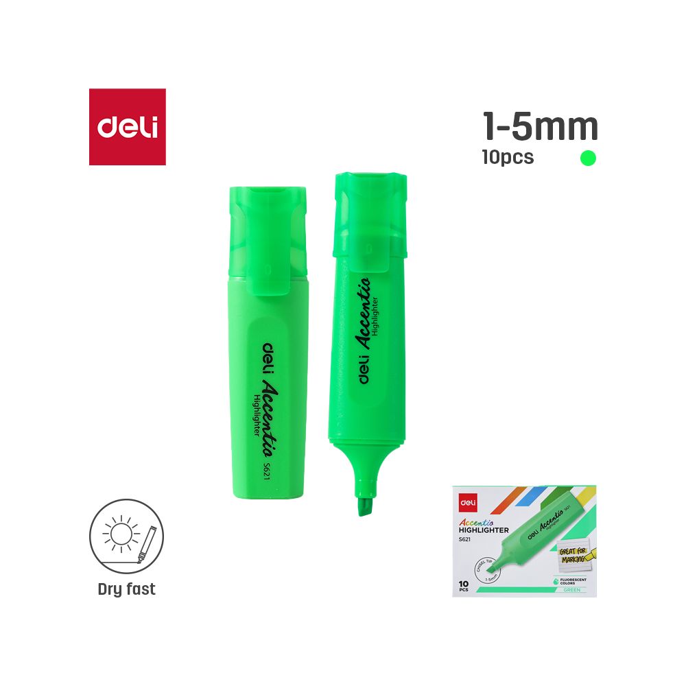 Текстмаркер Deli Accentio ES621, скосен връх 1-5 мм, зелен неон