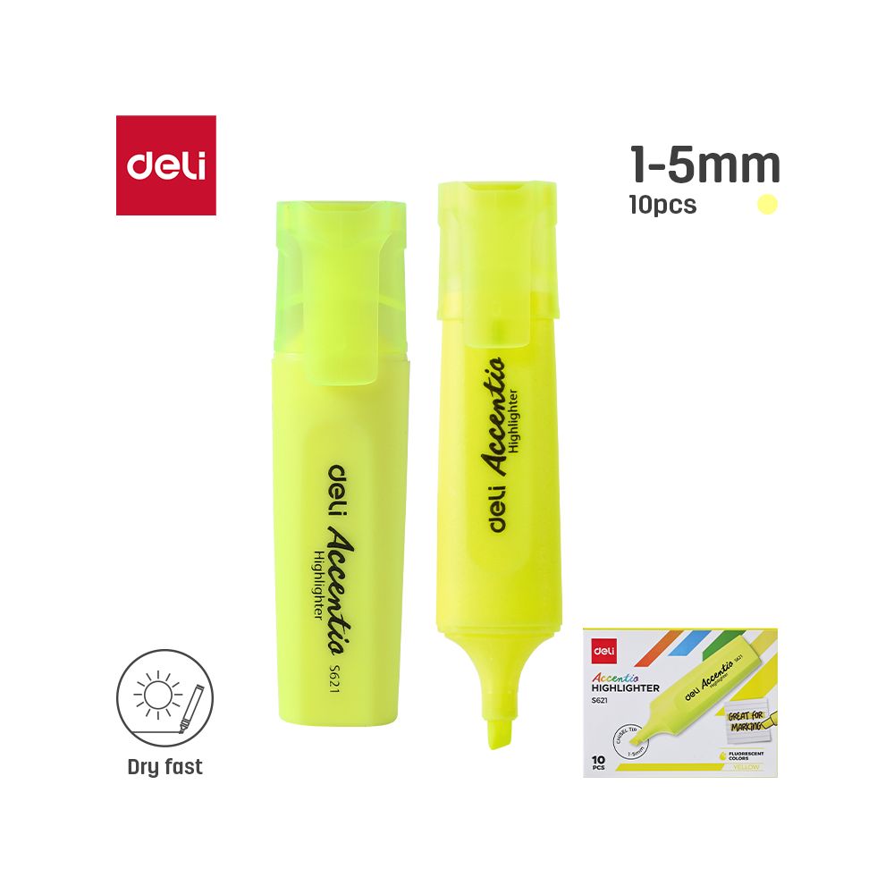 Текстмаркер Deli Accentio ES621, скосен връх 1-5 мм, жълт неон