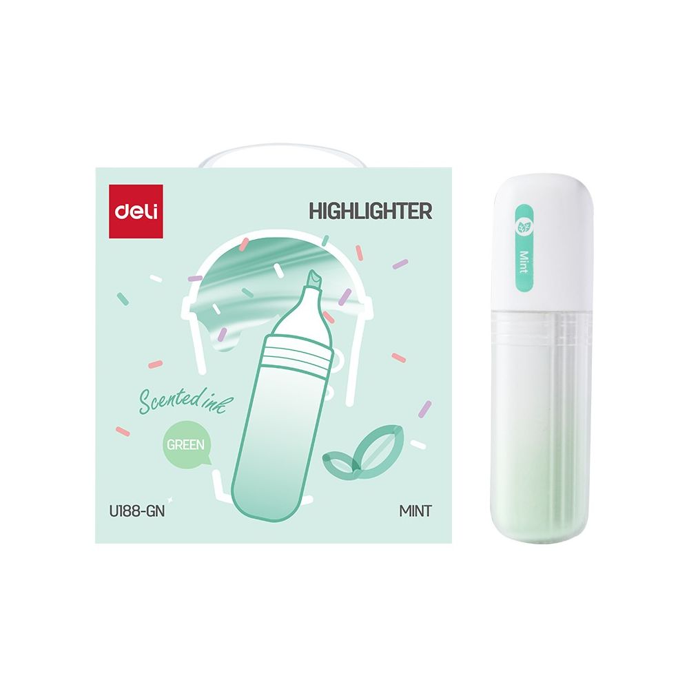 Текстмаркер с аромат на мента Deli EU188-GN, скосен връх 1-5 мм, зелен пастел