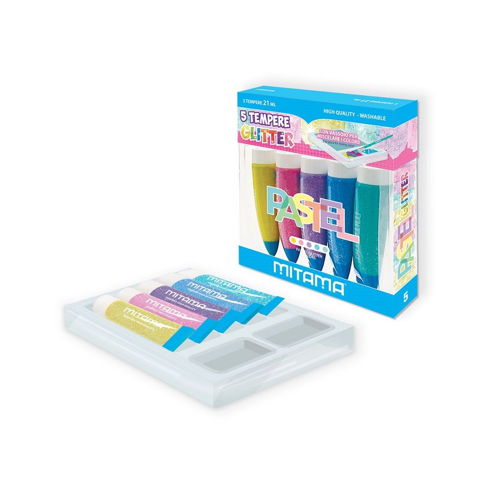 Темперни бои с брокат MITAMA Pastel, в тубички 21 мл, 5 цвята
