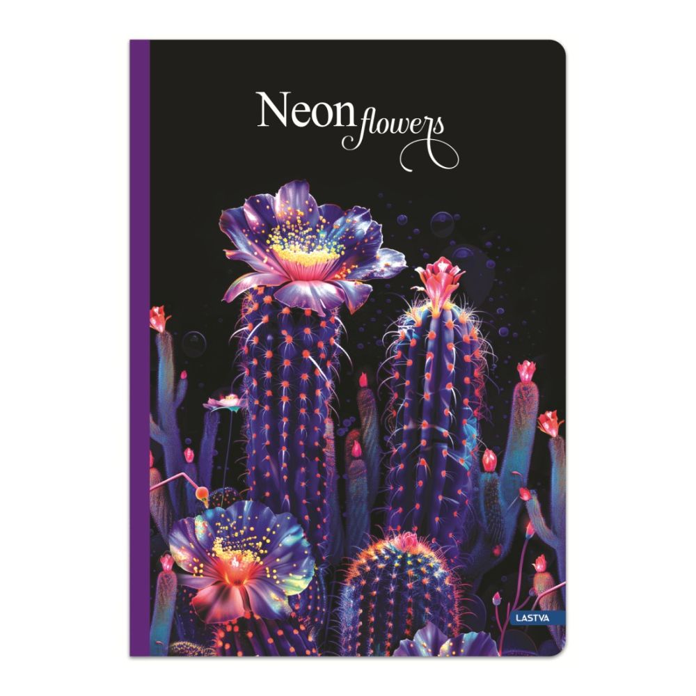 Тетрадка LASTVA Neon Flowers, A5, 96 л., линиран офсет 70 г, твърда корица, мат ламинат, UV лак