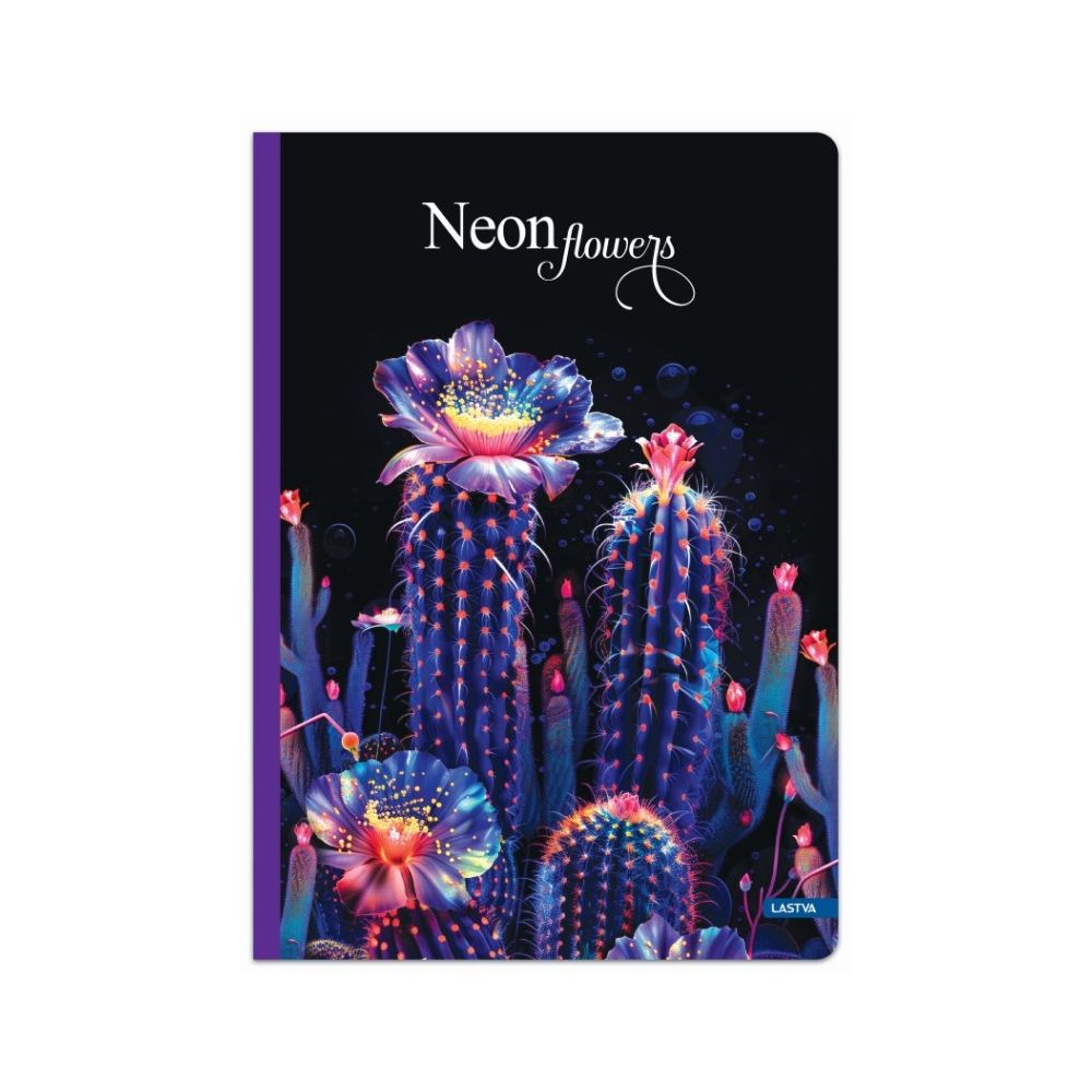Тетрадка LASTVA Neon Flowers, A5, 96 л., линиран офсет 70 г, твърда корица, мат ламинат, UV лак Тетрадка LASTVA Neon Flowers, A5, 96 л., линиран офсет 70 г, твърда корица, мат ламинат, UV лак