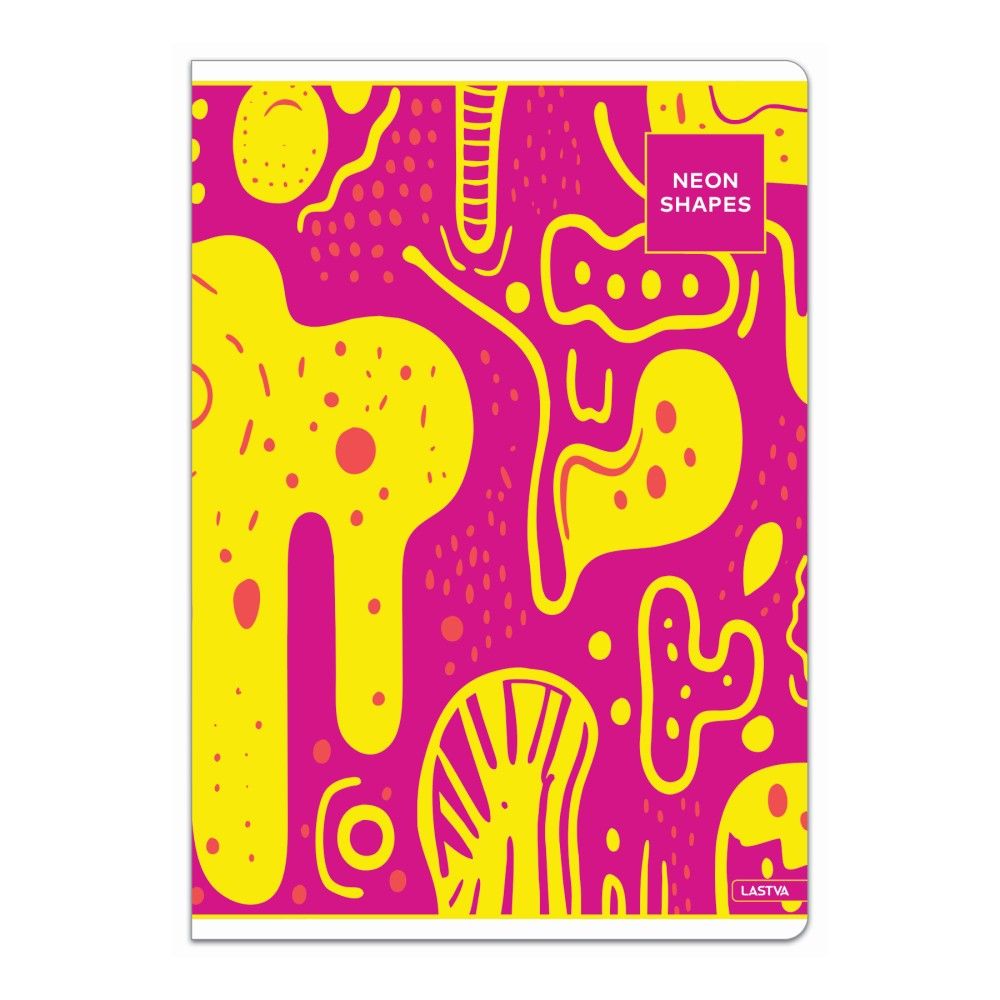 Тетрадка LASTVA Neon Shapes, A4, 52 л., линиран офсет 80 г, корица 300 г, мат ламинат, UV лак