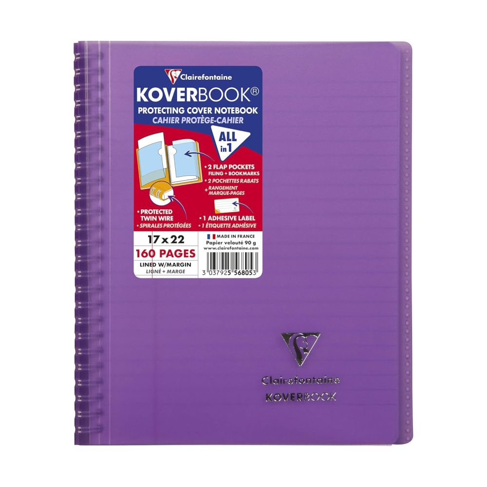 Тетрадка със спирала Clairefontaine Koverbook, А5+, 80 л., линиран офсет 90 г, PP подвързия, лилава