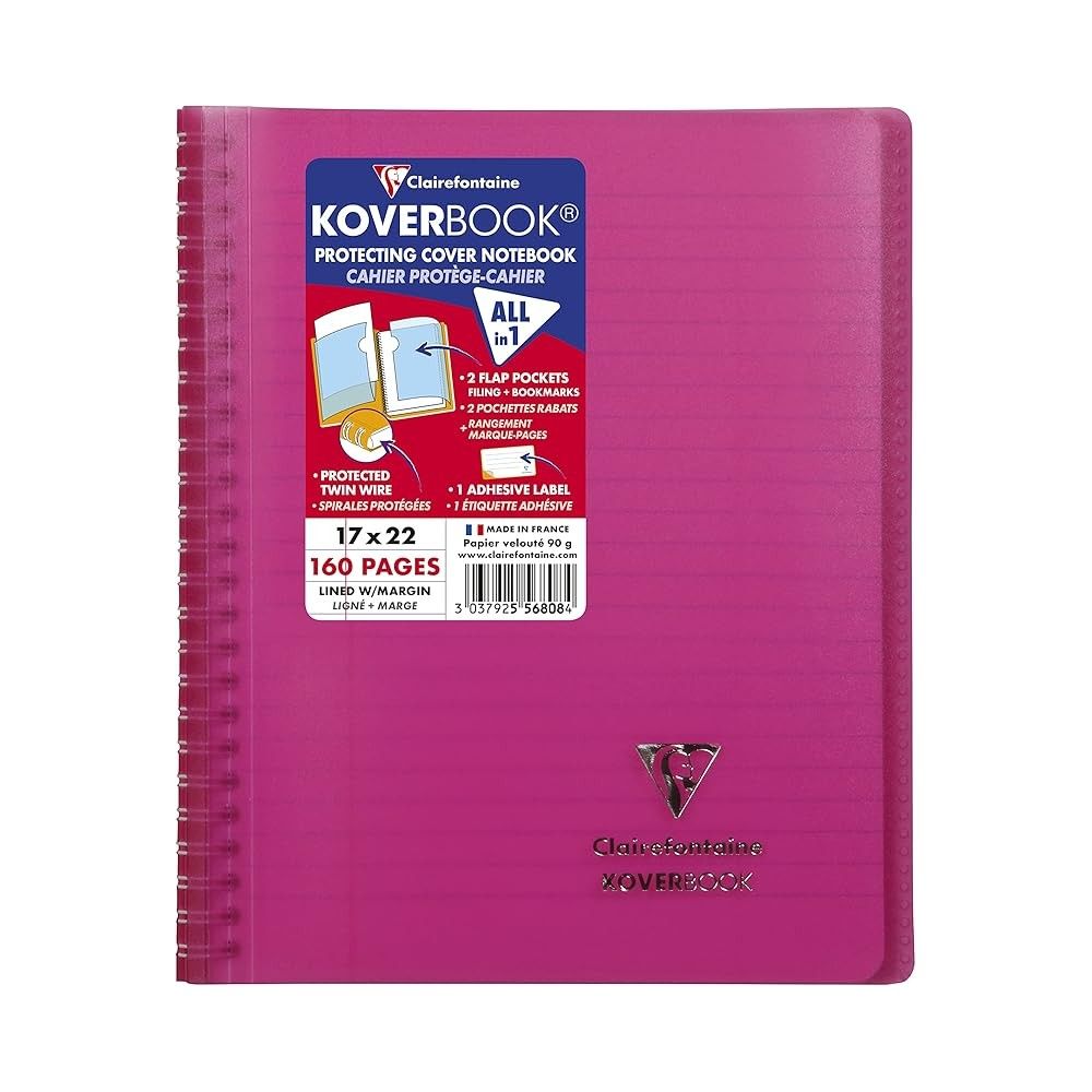 Тетрадка със спирала Clairefontaine Koverbook, А5+, 80 л., линиран офсет 90 г, PP подвързия, циклама