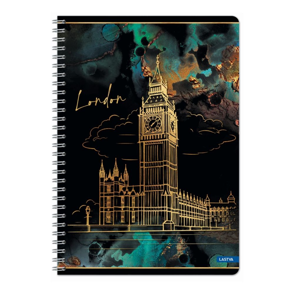 Тетрадка със спирала LASTVA Gold City, A4, 60 л., линиран офсет 70 г, мат ламинат, златни елементи