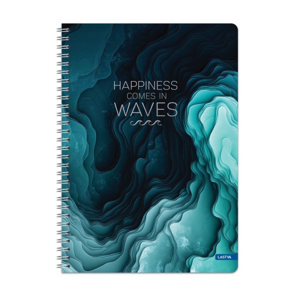 Тетрадка със спирала LASTVA Waves, A4, 80 л., линиран офсет 70 г, твърда корица мат ламинат, UV лак