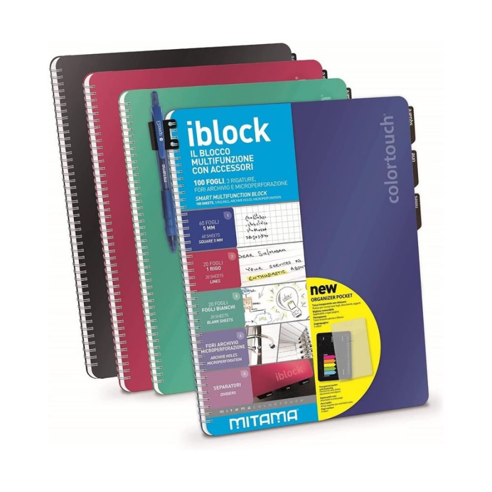 Тетрадка със спирала MITAMA I-Block A4, 100 л., линиран офсет 80 г, 3 теми, корица картон с UV лак