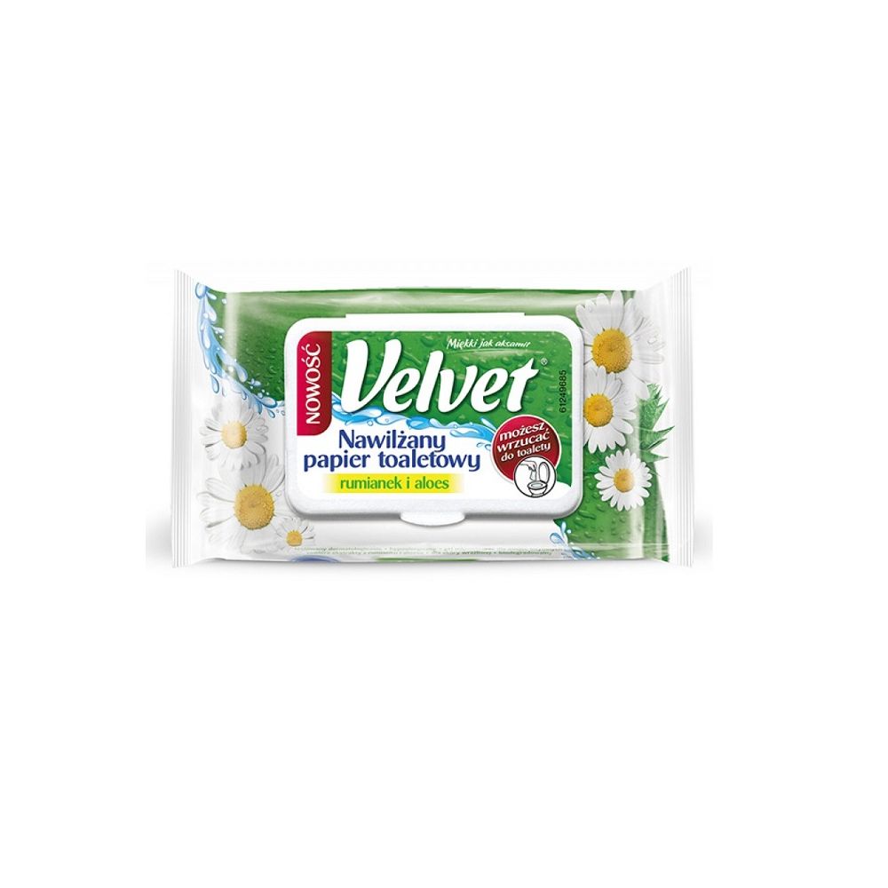 Тоалетна хартия Velvet, влажна, аромат на лайка и алое вера, бяла, 48 къса
