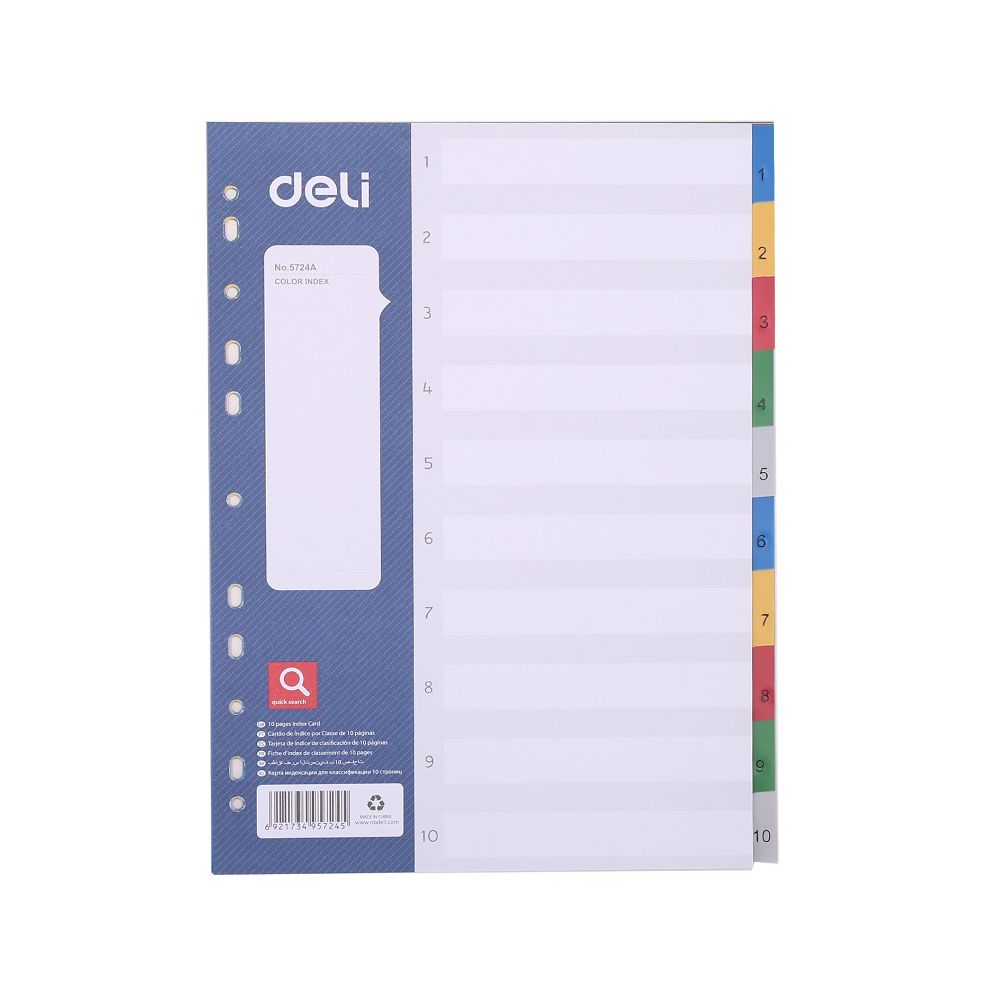 Цветен разделител Deli Start Plus, 10 теми, E5724A, PP 120 mic, A4, лицева страница