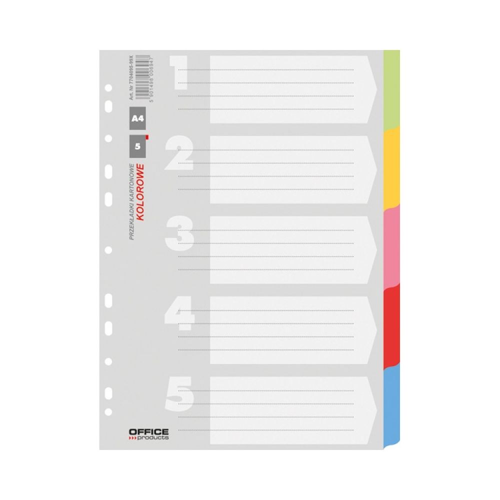 Цветен разделител OFFICE PRODUCTS, 5 теми, картон 170 г, A4
