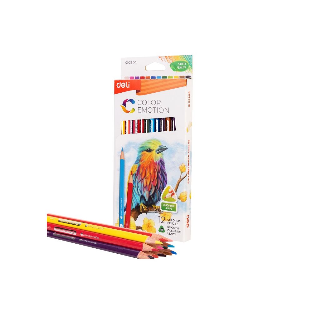 Цветни моливи Deli Color Emotion EC00200, триъгълно тяло, 12 цвята