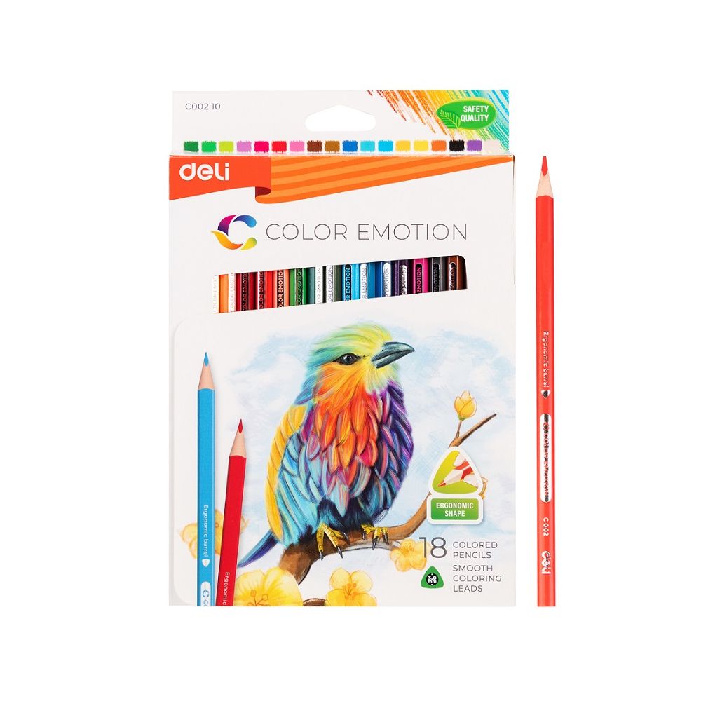 Цветни моливи Deli Color Emotion EC00210, триъгълно тяло, 18 цвята
