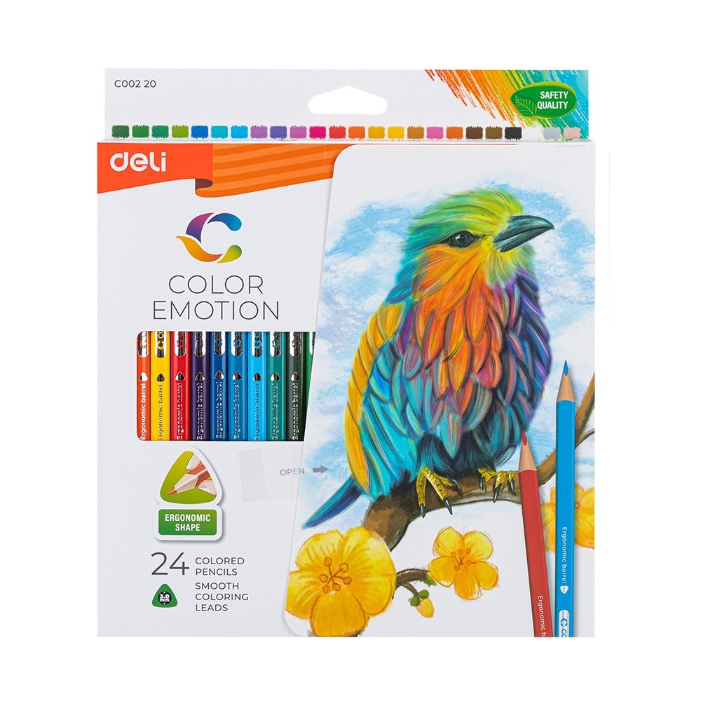 Цветни моливи Deli Color Emotion EC00220, триъгълно тяло, 24 цвята