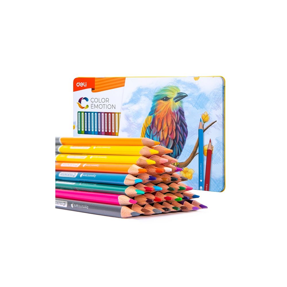 Цветни моливи Deli Color Emotion EC00235, триъгълно тяло, 36 цвята, в метална кутия