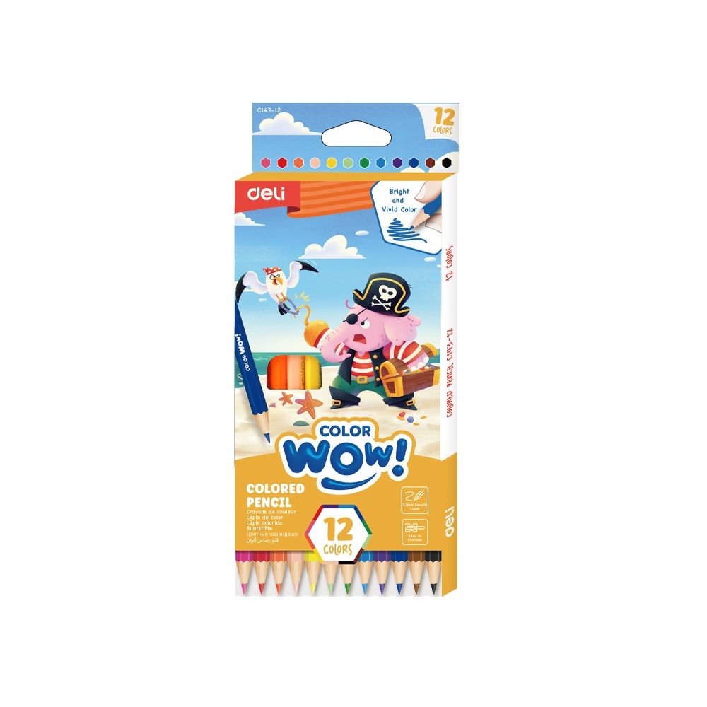Цветни моливи Deli Color wow! EC143-12, шестоъгълно тяло, 12 цвята