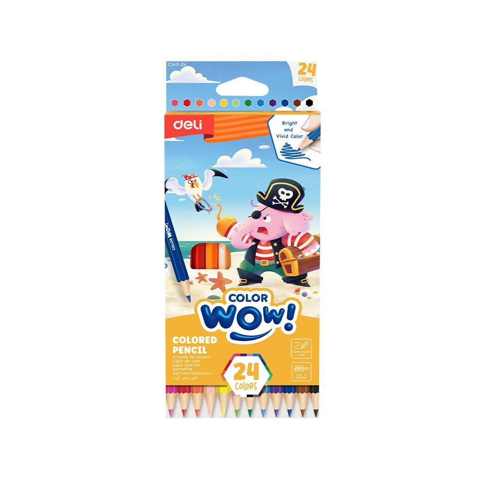 Цветни моливи Deli Color wow! EC143-24, шестоъгълно тяло, 24 цвята