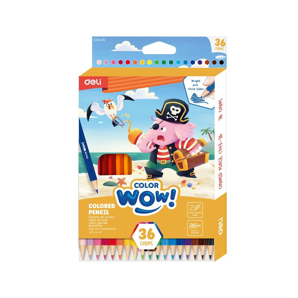 Цветни моливи Deli Color wow! EC143-36, шестоъгълно тяло, 36 цвята