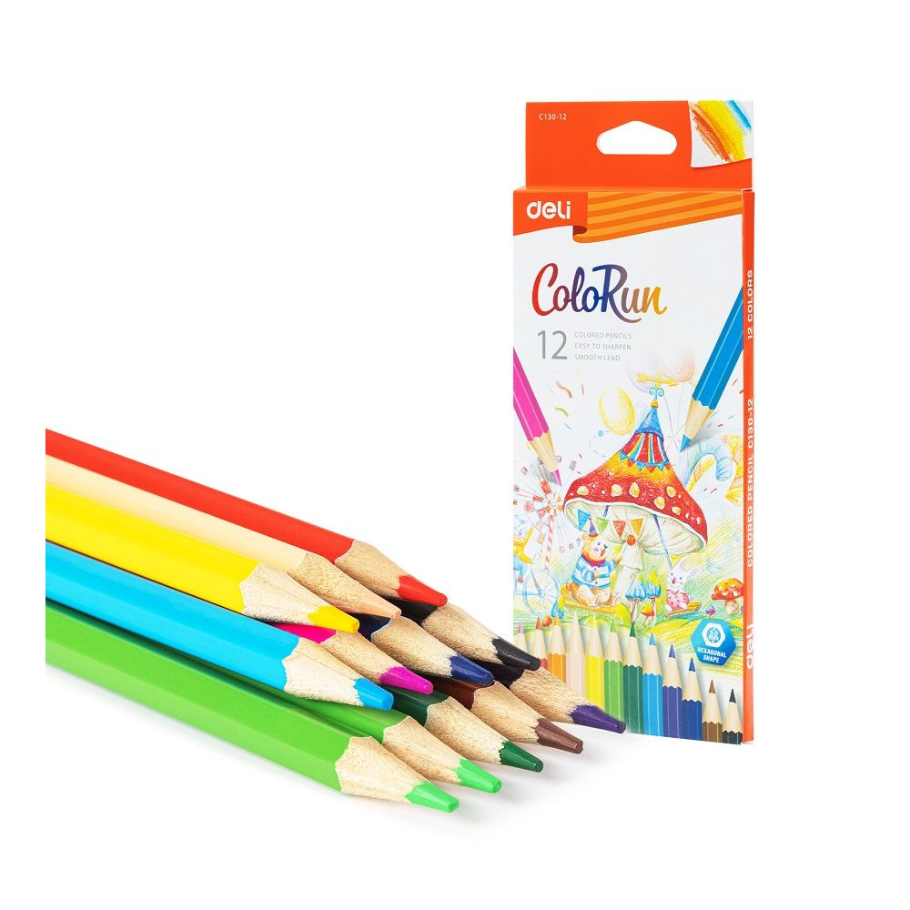 Цветни моливи Deli Colorun EC130-12, шестоъгълно тяло, 12 цвята