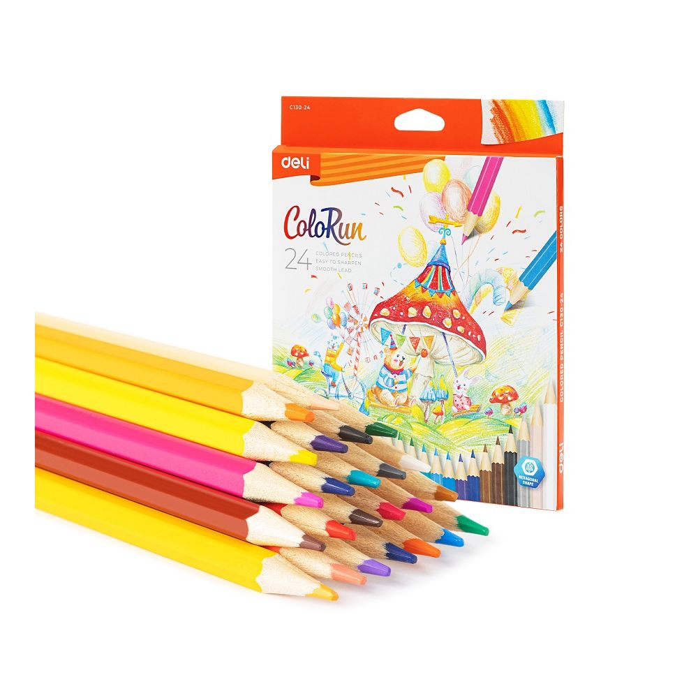 Цветни моливи Deli Colorun EC130-24, шестоъгълно тяло, 24 цвята