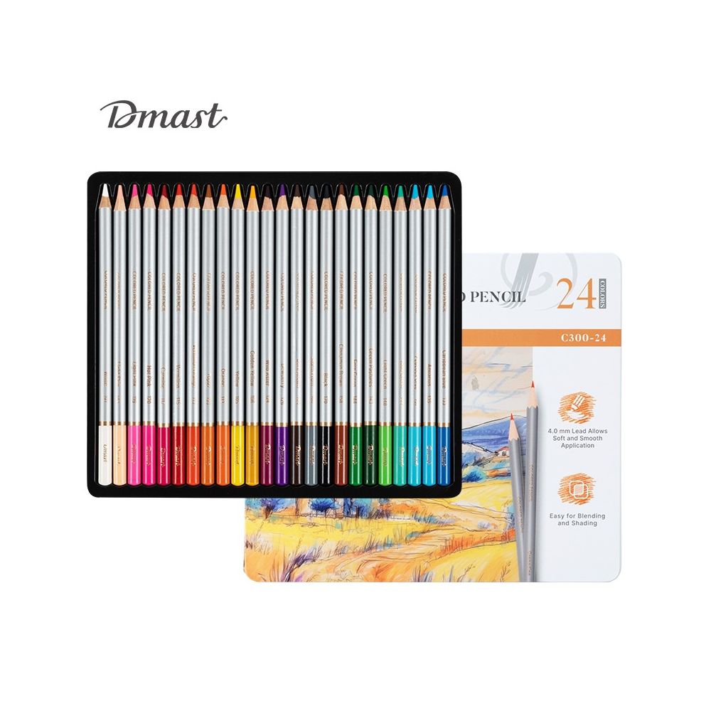 Цветни моливи Deli Dmast EC300-24, кръгло тяло, 24 цвята, в метална кутия