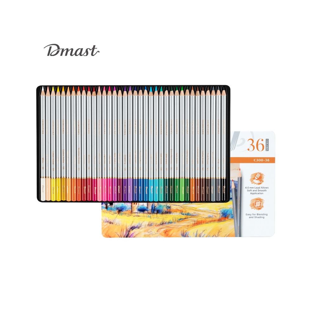 Цветни моливи Deli Dmast EC300-36, кръгло тяло, 36 цвята, в метална кутия