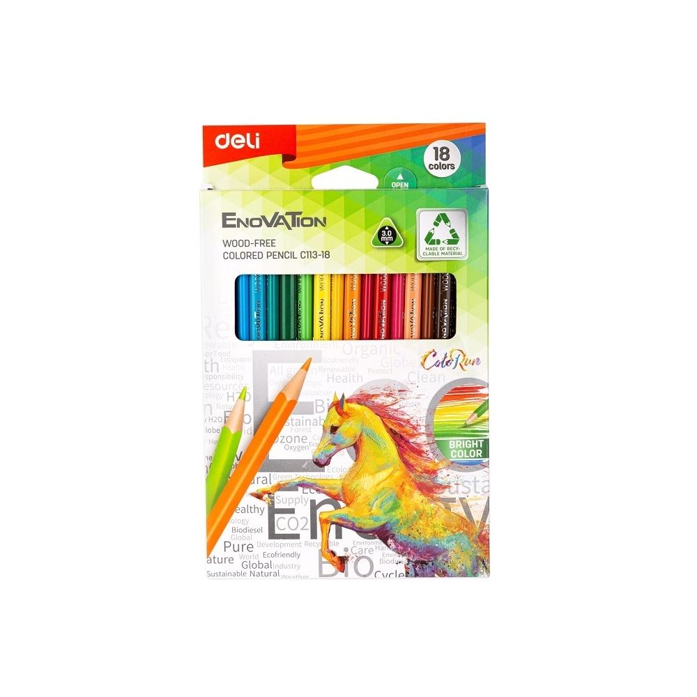 Цветни моливи Deli Enovation EC113-18, триъгълно тяло, 18 цвята