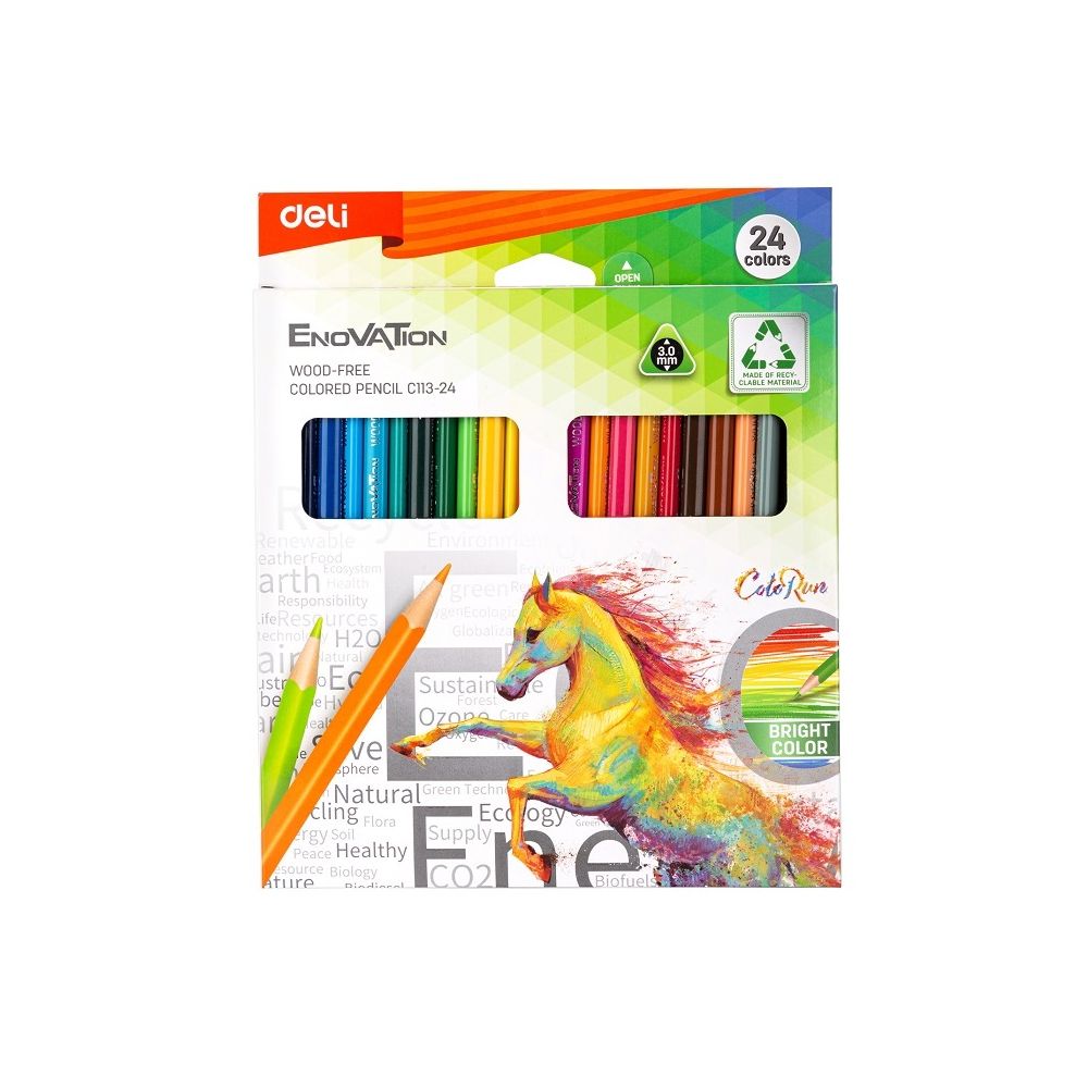 Цветни моливи Deli Enovation EC113-24, триъгълно тяло, 24 цвята