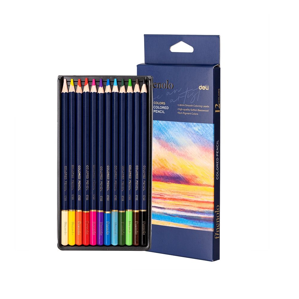 Цветни моливи Deli Finenolo EC131-12, шестоъгълно тяло, 12 цвята
