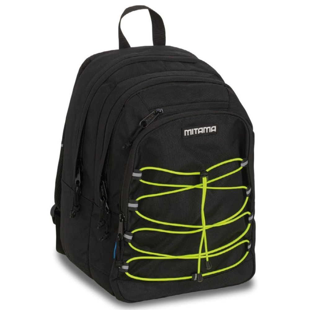 Ученическа раница MITAMA Flexer Neon, унисекс, 3 отделения, черна