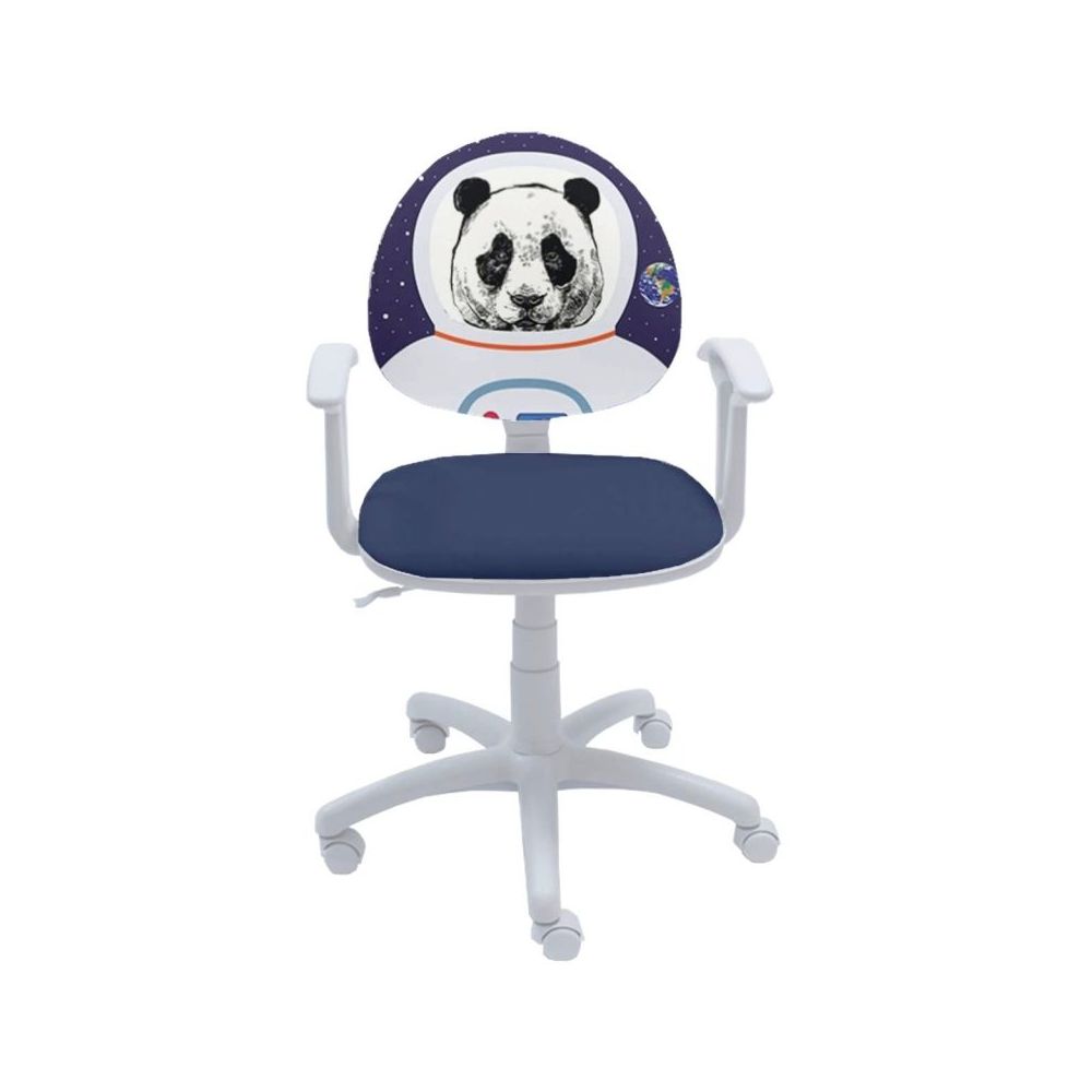 Ученически стол Smart White Astro Panda, дамаска, бяла РР база, фиксирани подлакътници, син