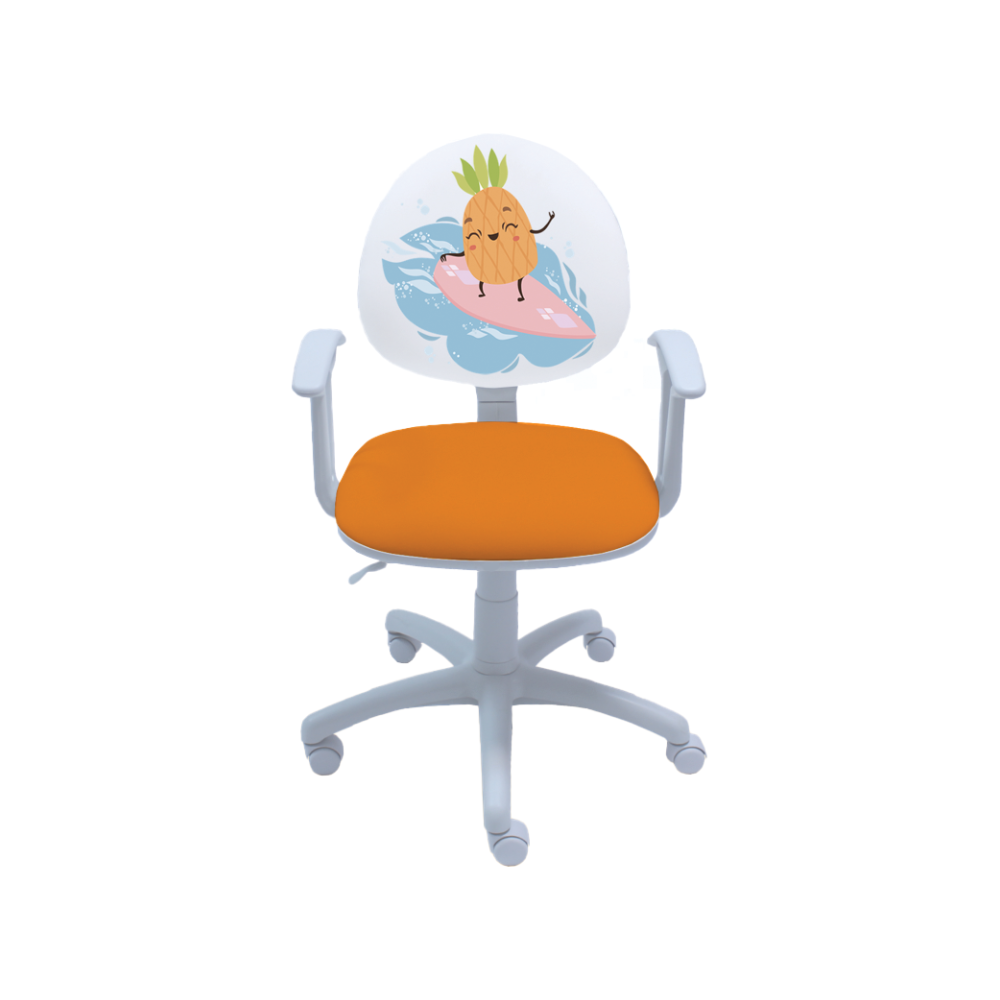 Ученически стол Smart White Pineapple, дамаска, бяла РР база, фиксирани подлакътници, оранжев