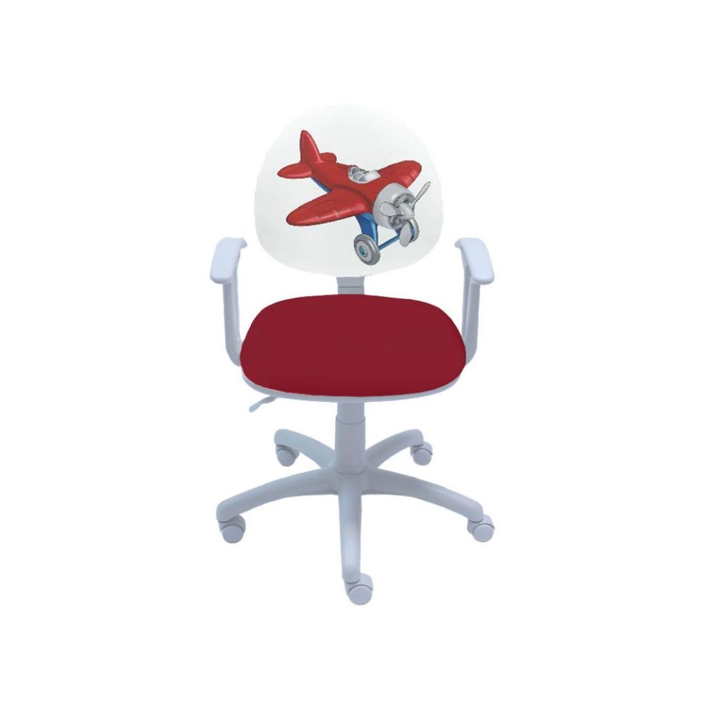 Ученически стол Smart White Red Plane, дамаска, бяла РР база, фиксирани подлакътници, червен