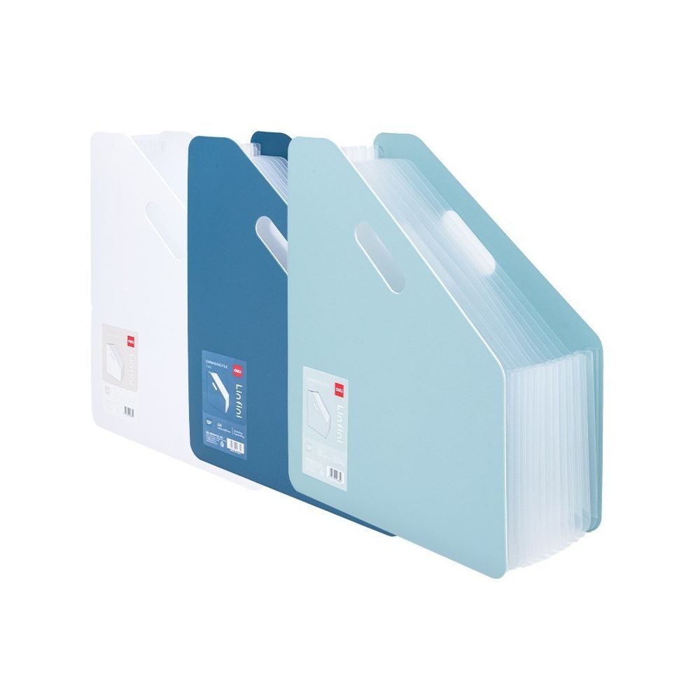 Вертикална поставка Deli Linfini, EF605, A4, разширяема, с 13 джоба, PP 750 mic, бяла