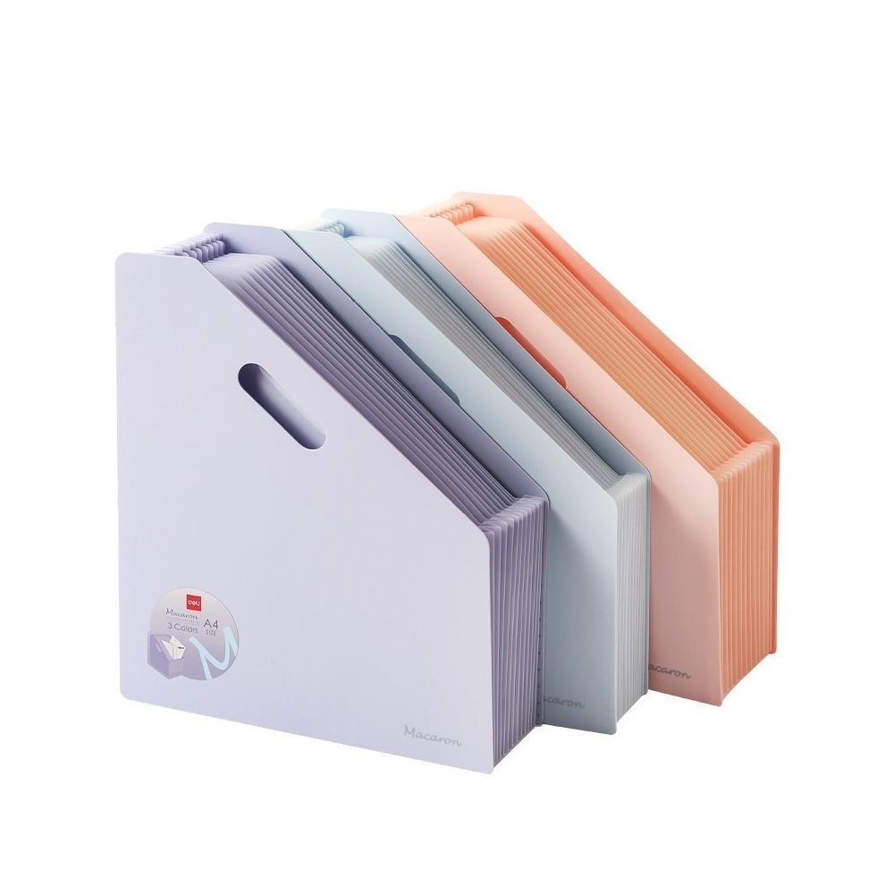 Вертикална поставка Deli Macaron, EB41102, A4, разширяема, с 13 джоба, PP 1000 mic, светлосиня