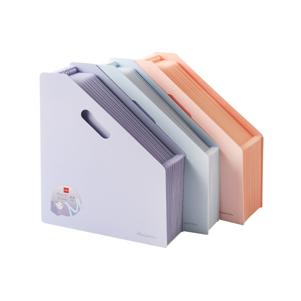 Вертикална поставка Deli Macaron, EB41102, А4, разширяема, с 13 джоба, PP 1000 mic, зелена