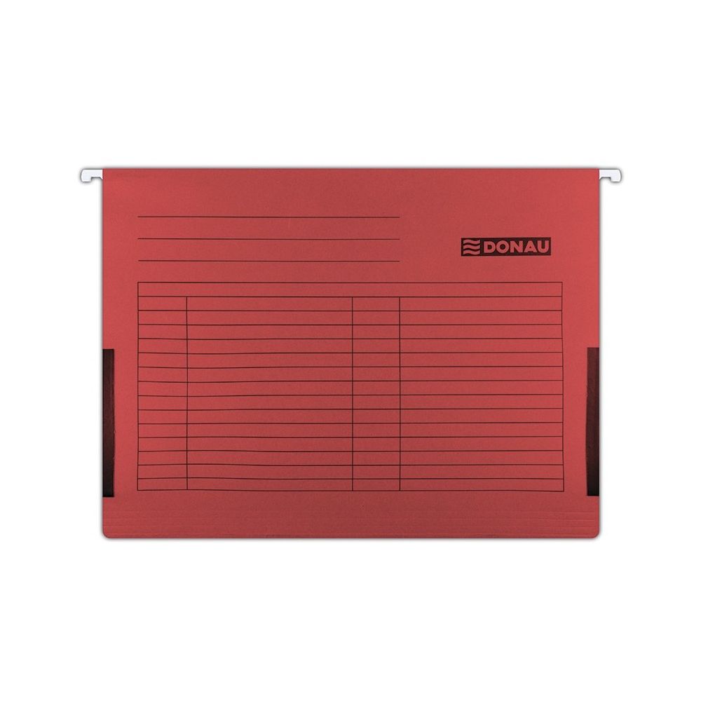 Висяща папка за картотека DONAU, без машинка, с ограничител и метални шини, картон 230 г, червена