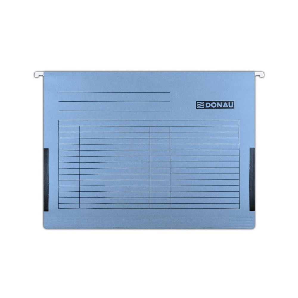 Висяща папка за картотека DONAU, без машинка, с ограничител и метални шини, картон 230 г, синя
