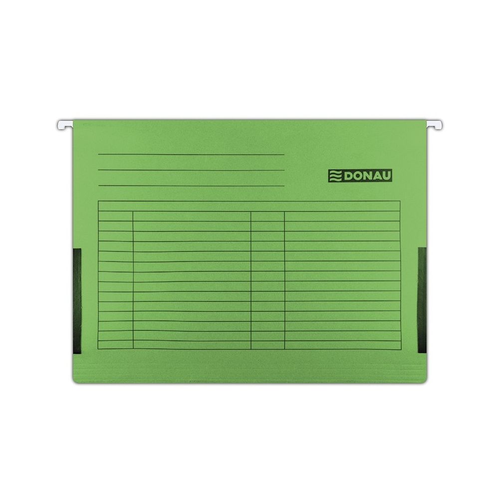 Висяща папка за картотека DONAU, без машинка, с ограничител и метални шини, картон 230 г, зелена
