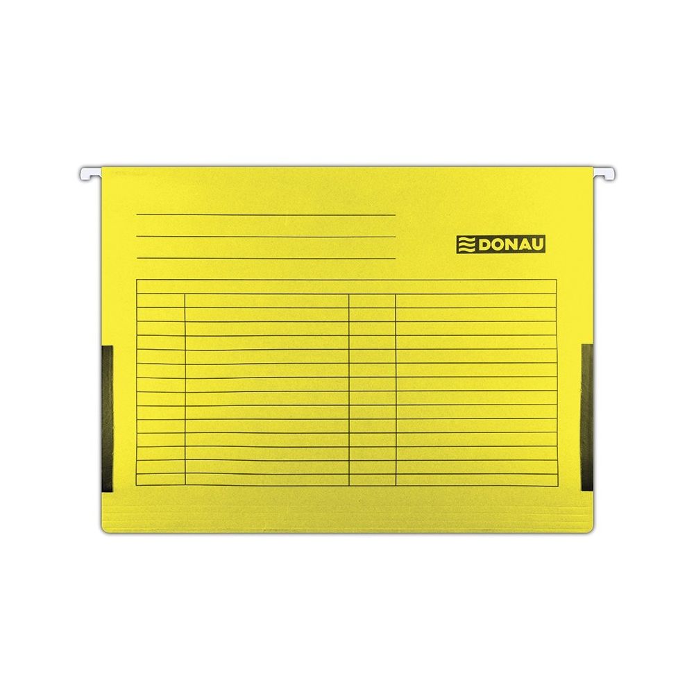 Висяща папка за картотека DONAU, без машинка, с ограничител и метални шини, картон 230 г, жълта